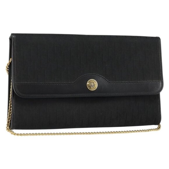 Christian Dior Trotter Canvas Chain Shoulder Bag Black Gold Auth - Picture 2 of 15